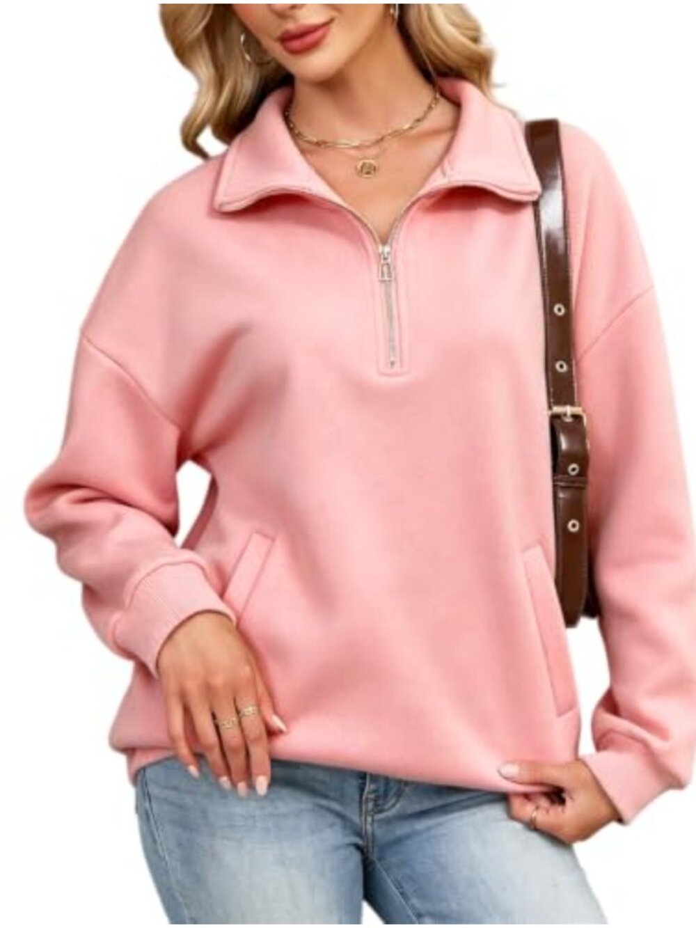 Women's Fleece Quarter Zip Sweatshirt Mock Neck Pullover